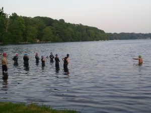 Jeff Stuart teaches the open water swim clinic at Lake Terramuggus